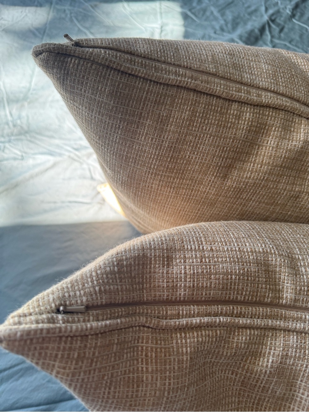 Ethan Allen Custom Throw Pillows Beige Textured Fabric, Set of Two Square - Picture 5 of 8
